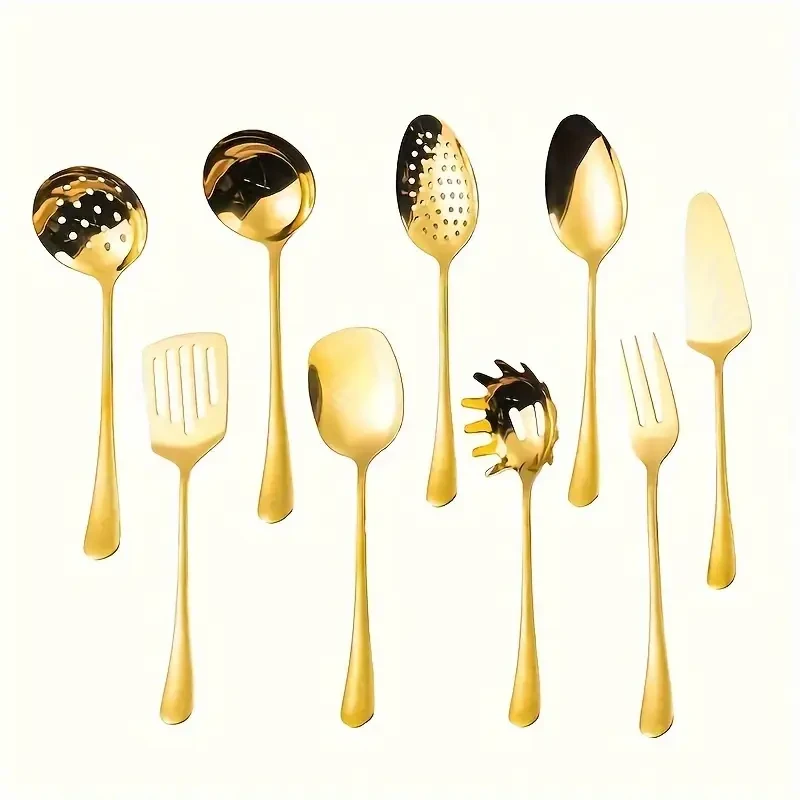 WONGIRL 9pcs Luxury Golden Stainless Steel Kitchen Utensil Set