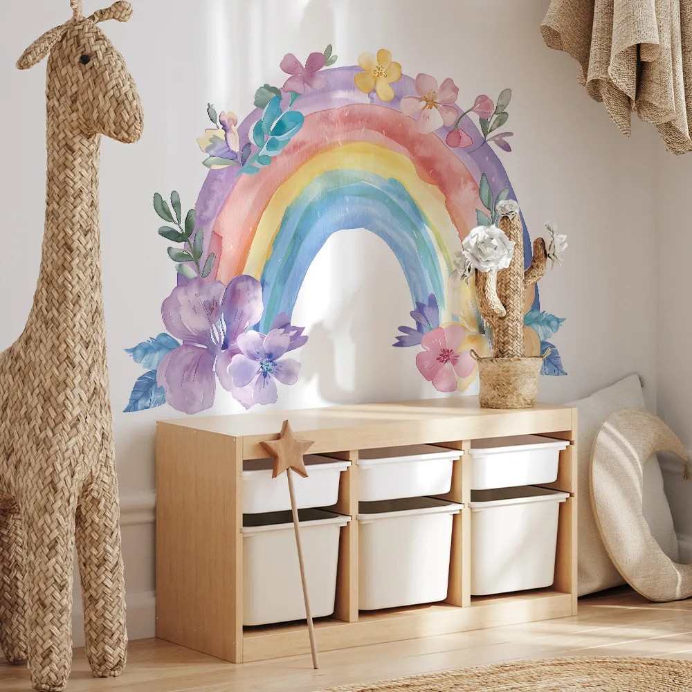 Large Rainbow Pattern Wall Sticker - Self-Adhesive PVC Abstract Fun Art