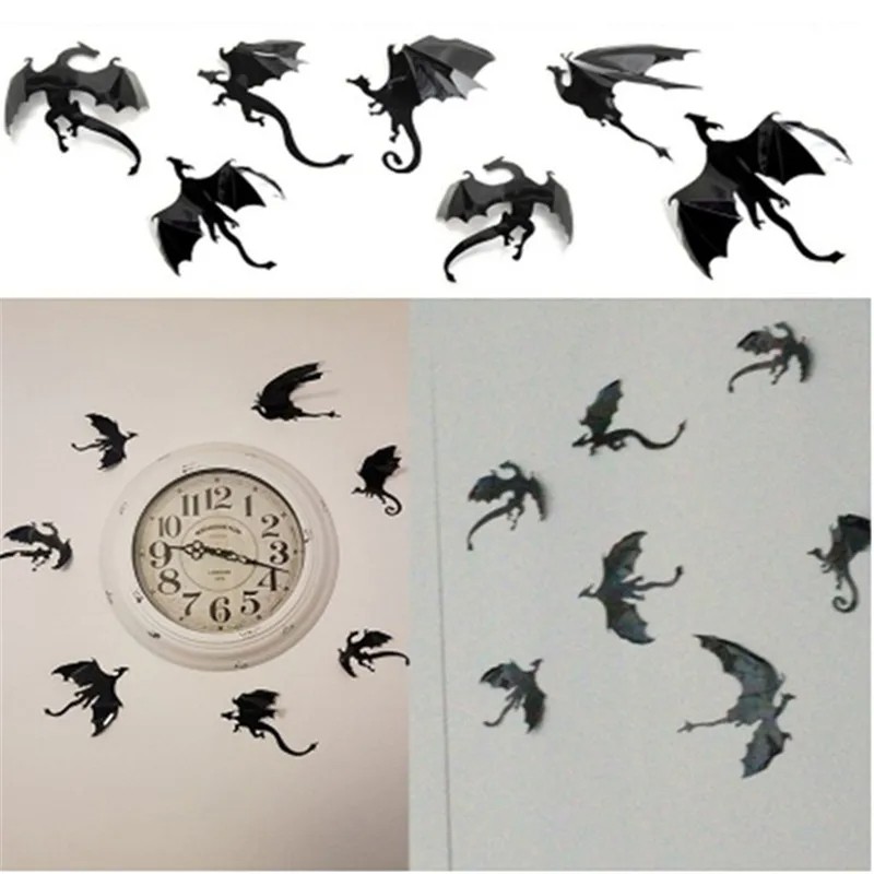 7pcs/lot 3D Gothic Dragon Wall Sticker - Stereoscopic Dragon Wallpaper for Home