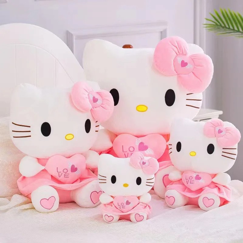 Sanrio Hello Kitty Cat Plush Toys - Cartoon KT Cat Plushie Doll, Soft Stuffed Anime Pillow