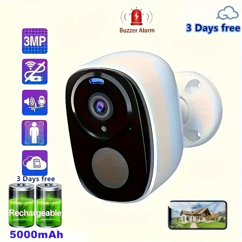 Wireless 2K Outdoor Security Camera - Battery-Powered, AI Detection, Color Night Vision