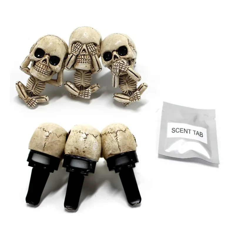 Skull Car Ornaments Air Outlet Ghost Head Three-piece Interior Pendant Decoration Ornament Ghost Head Desktop Figurines Decor