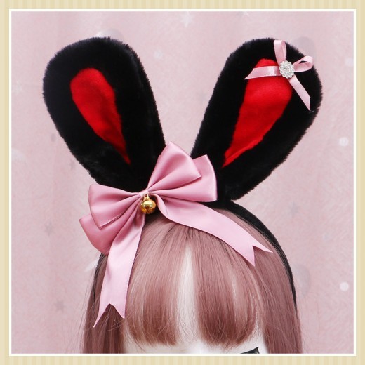 Lolita Animal Ears Accessories Diamond Bowknot Plush Rabbit Ears Headband