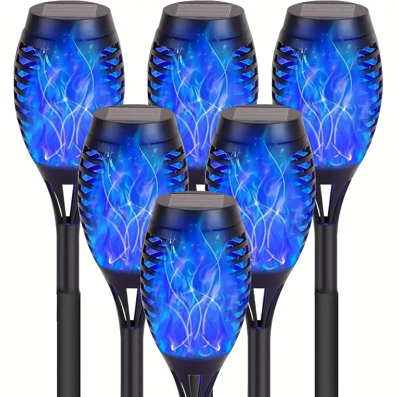 6pcs Solar Flame Lights with 12 LEDs - Outdoor Pathway & Garden Decor