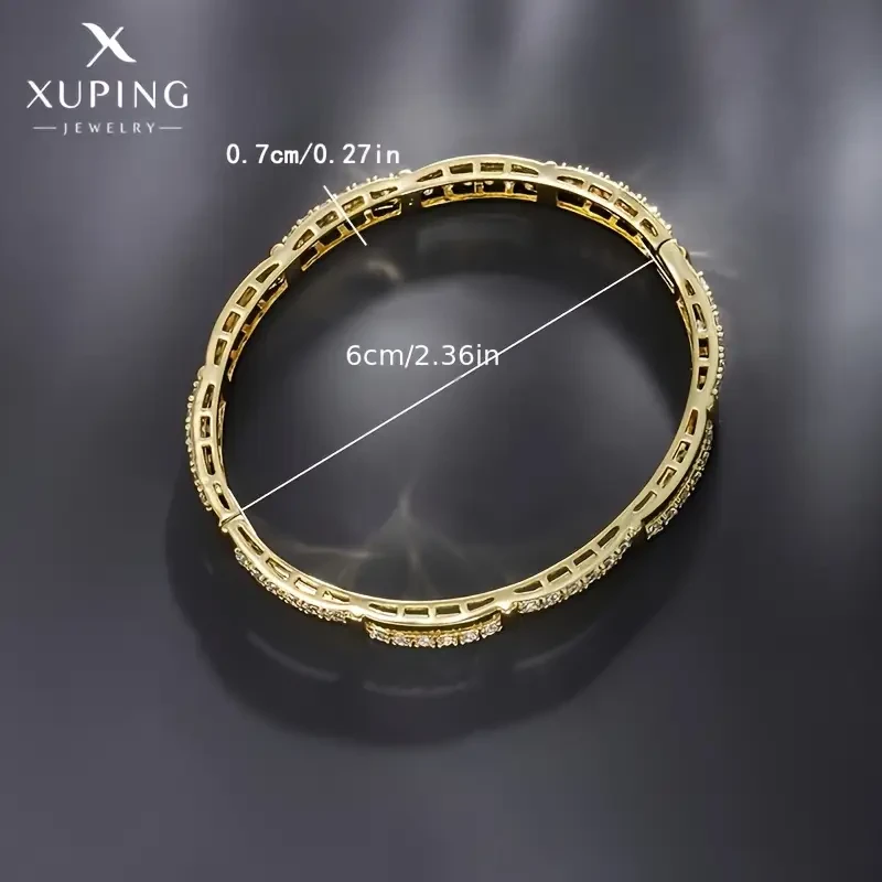 XUPING JEWELRY Luxe Zirconia Inlay Bangle - 14K Golden Plated Copper