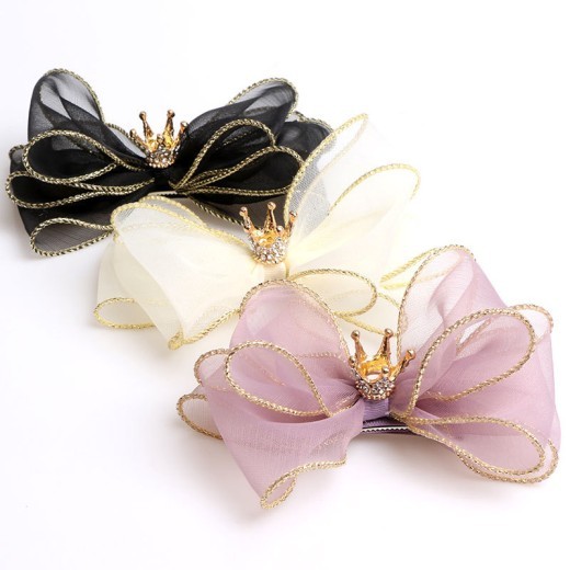 Organza Bow Hairpin Children's Crown Top Clip Hair Accessory