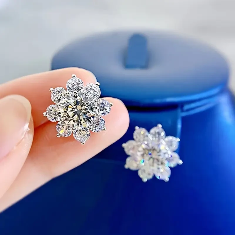 Elegant Sunflower Moissanite Stud Earrings