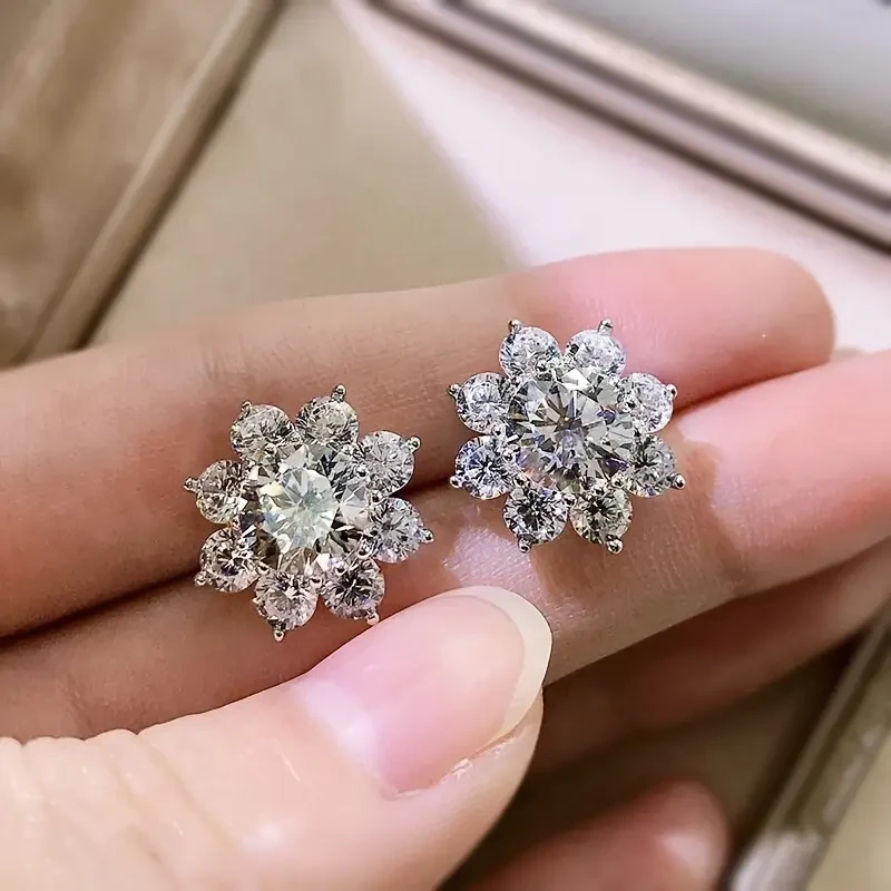 Elegant Sunflower Moissanite Stud Earrings