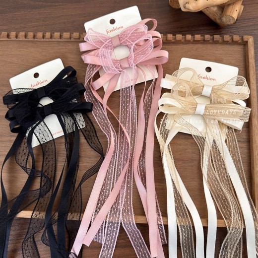 Lace Bow Ribbon Hairpin Ballet Style Girl's Hair Hoop Side Fringe Clip