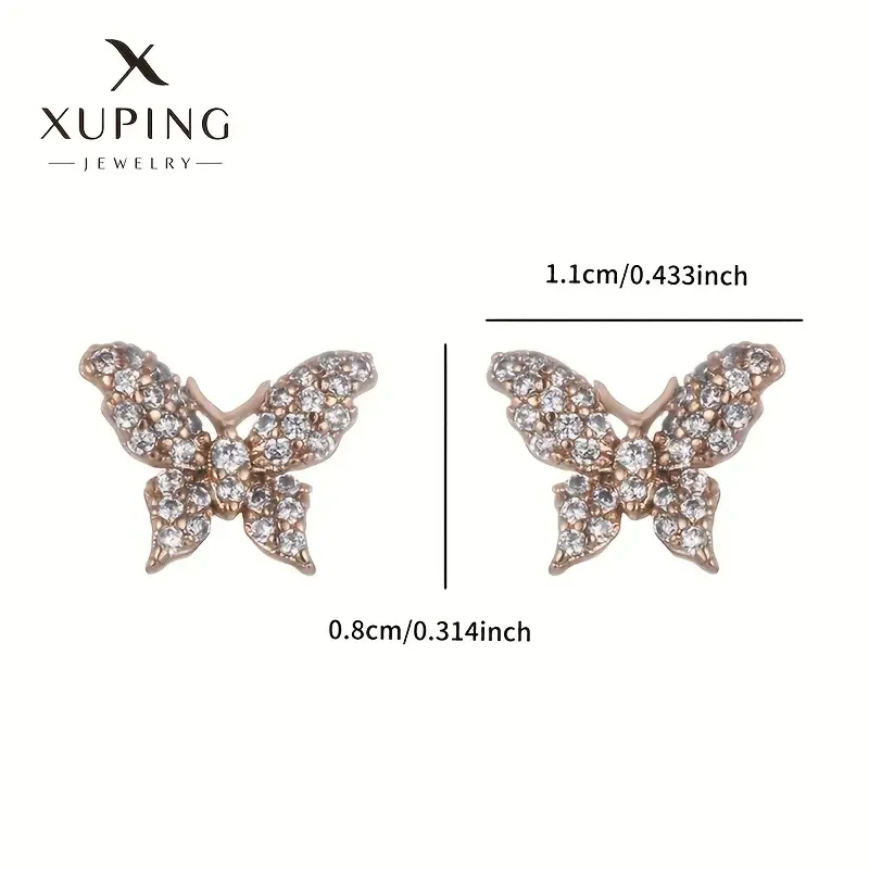 XUPING JEWELRY 1 Pair Elegant 18K Golden Plated Copper Butterfly Earrings with Synthetic Zirconia