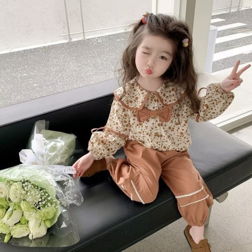Girls' Floral Bow Two-piece Set