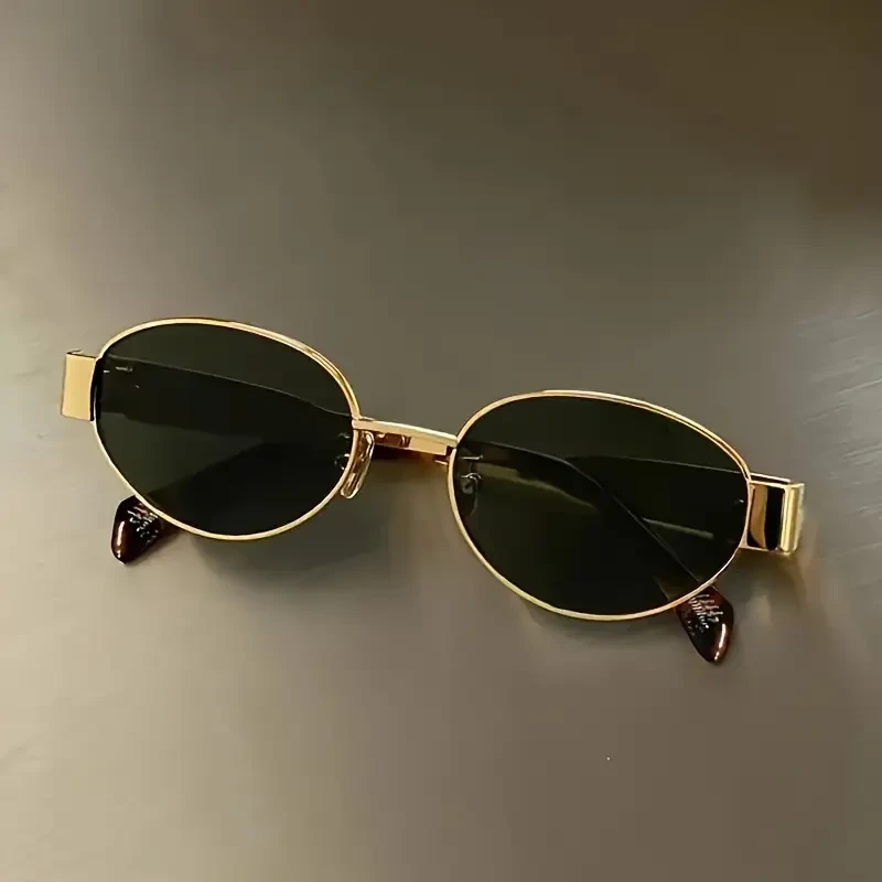 Preppy Style Oval Glasses with Polished Metal Frame