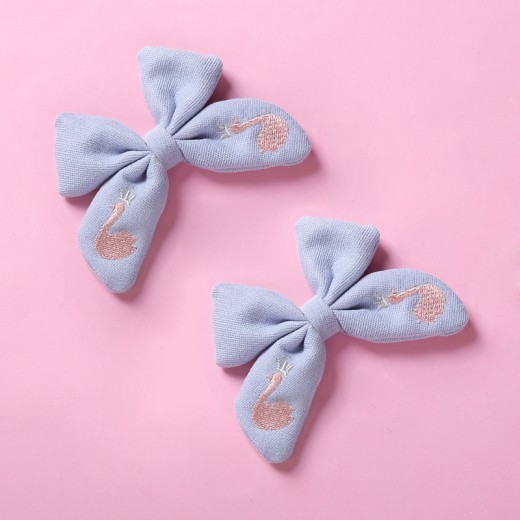 Beautifully Embroidered Cotton Children's Bow Hair Clip
