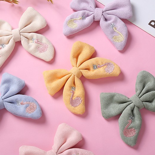 Beautifully Embroidered Cotton Children's Bow Hair Clip