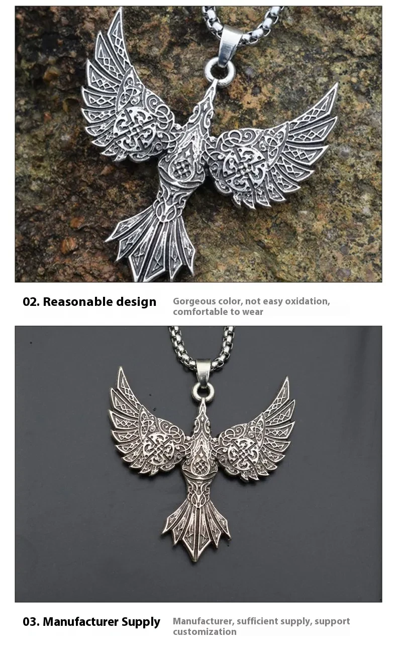 Vintage Viking Crow Pendant Necklace