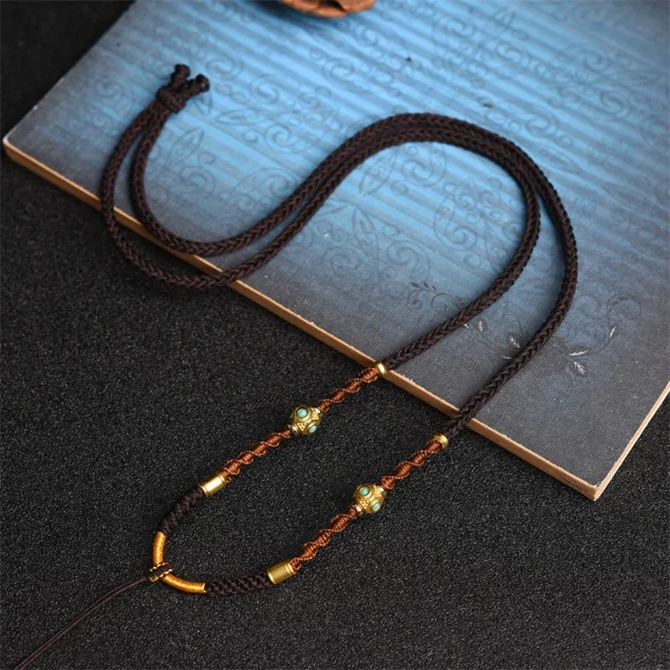 Handmade Pendant Braid Lanyard Emerald Round Jade Pendant Necklace Rope Men And Women