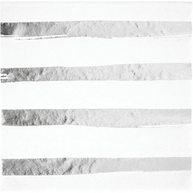 Touch Of Colour White & Silver Foil Striped Lunch Napkins (Pack of 16)