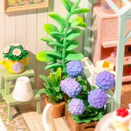 ROBOTIME DIY Miniature House Kit Dollhouse Model Building Craft Kit Birthday Creative Gifts For Adults Kids Girls Boys Blooming Tea Garden