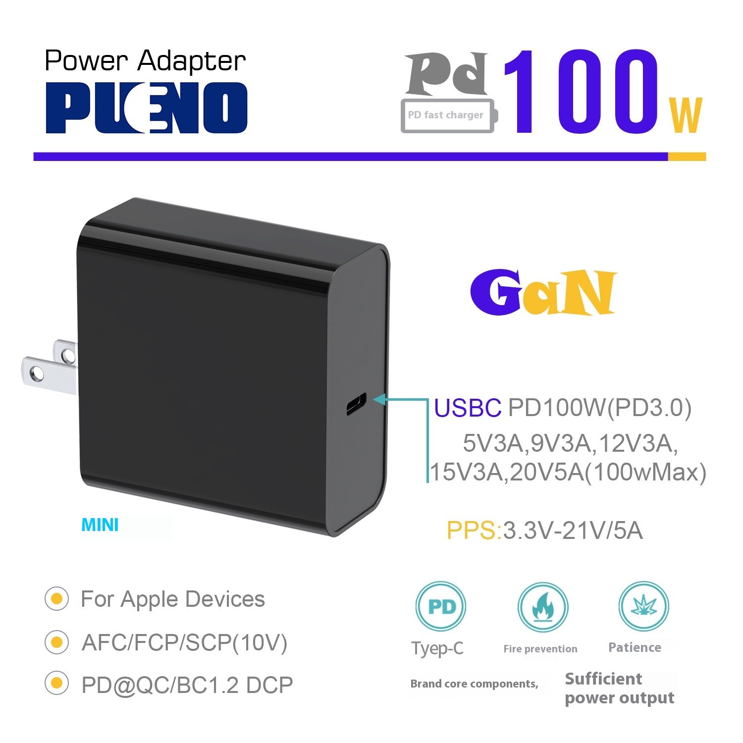 Pd100W W Gallium Nitride European Standard Single-port Adapter Camera Computer Equipment Fast Charging