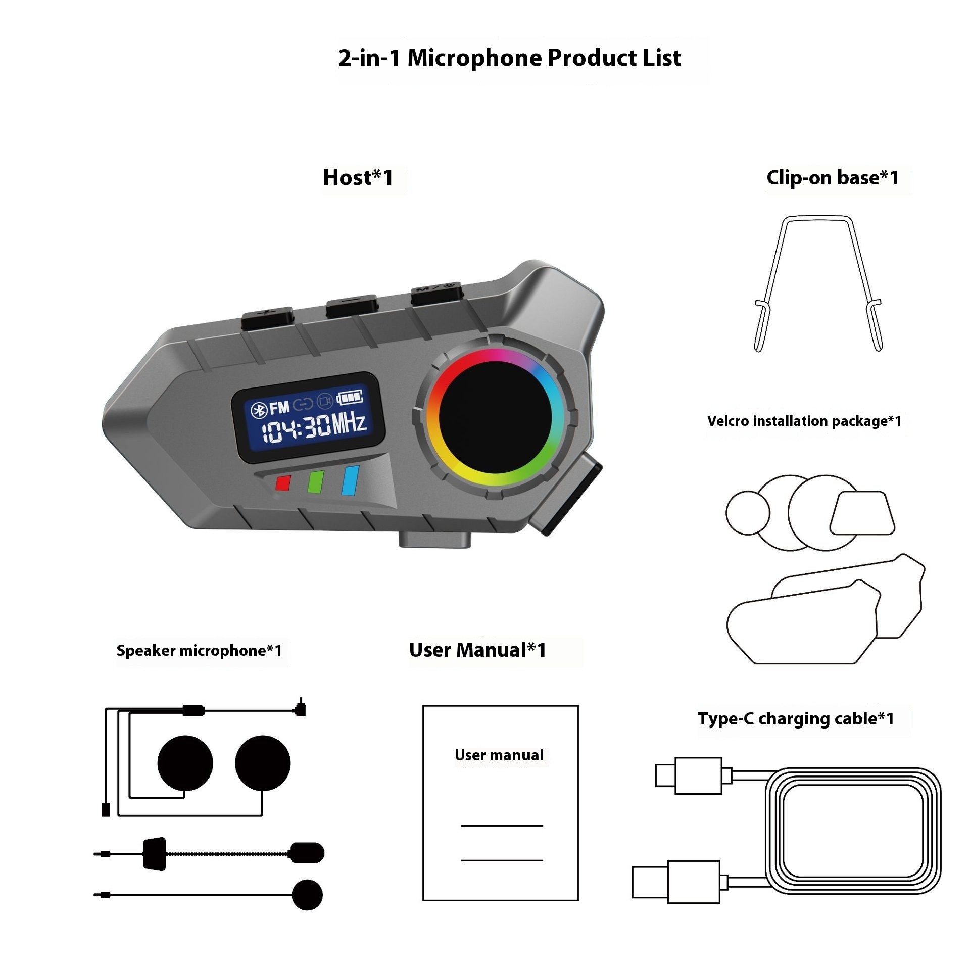 Helmet Bluetooth Headset With Screen Motorcycle Riding Music Waterproof
