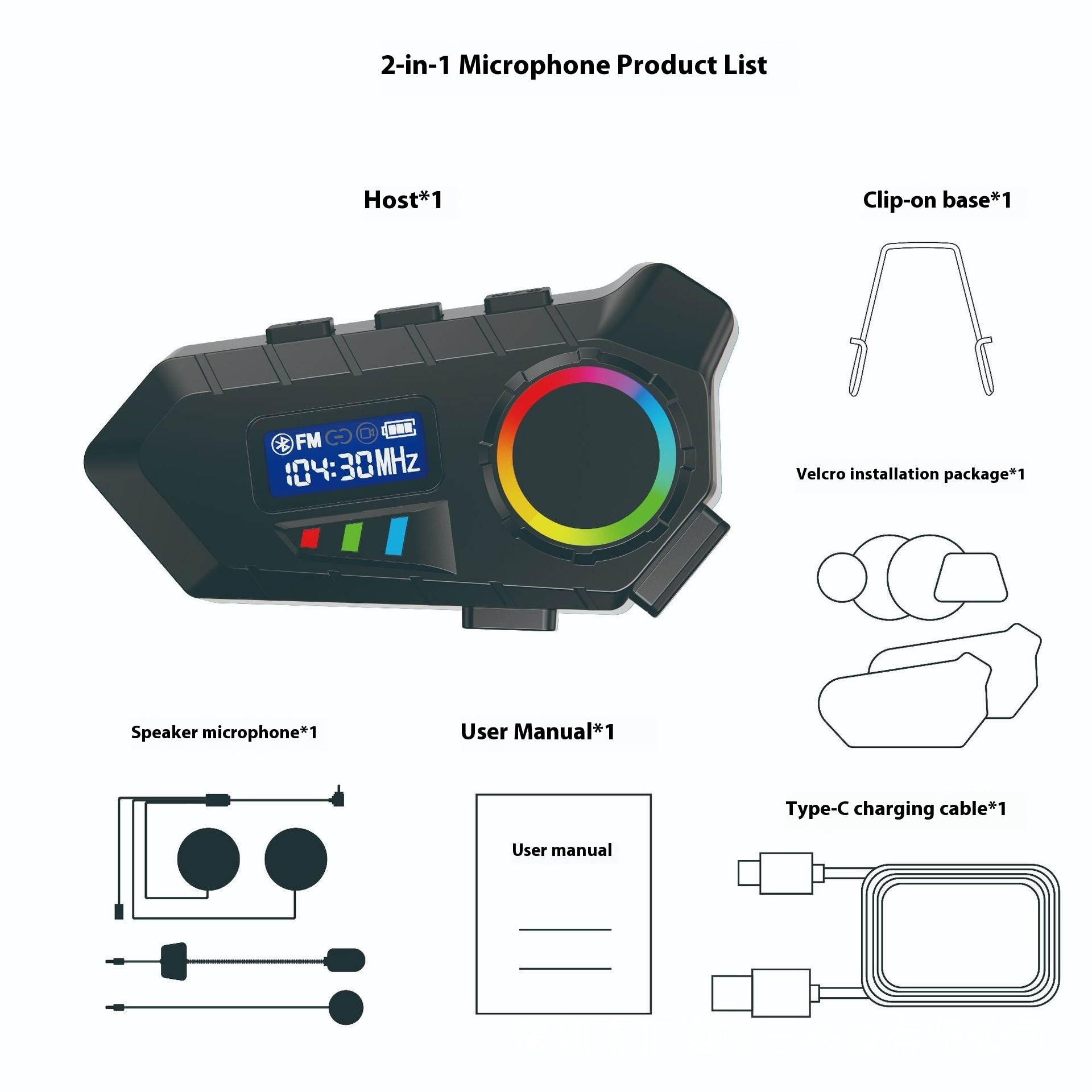 Helmet Bluetooth Headset With Screen Motorcycle Riding Music Waterproof