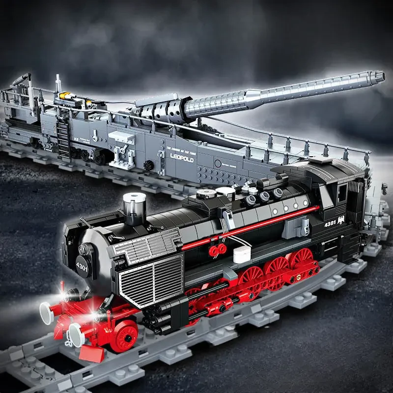 Intricate WWII Era Military Railroad Scene with Detailed Cannon & Locomotive