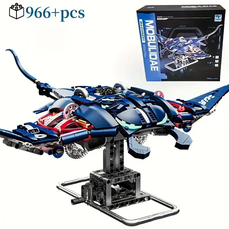 FUNXINEE Technical Mechanical Manta Ray Sea Animal Mobulidae Life Set Display Stand Building Blocks Bricks Creative Model