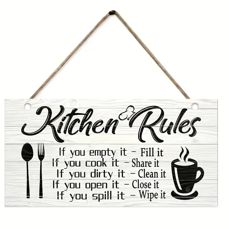1pc Classic Wooden "Kitchen Rules" Hanging Sign