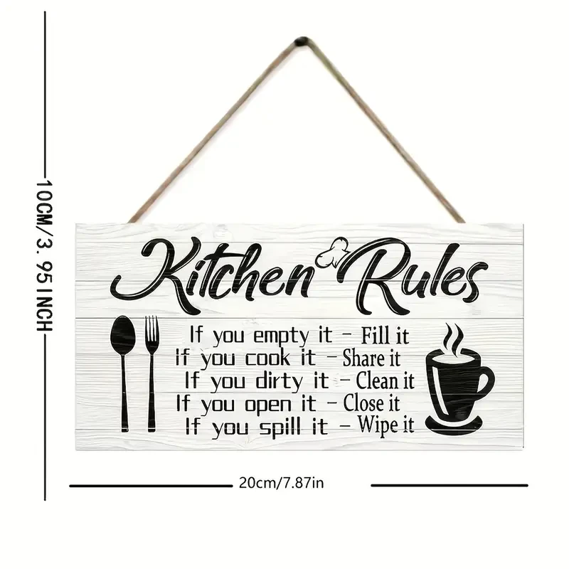 1pc Classic Wooden "Kitchen Rules" Hanging Sign