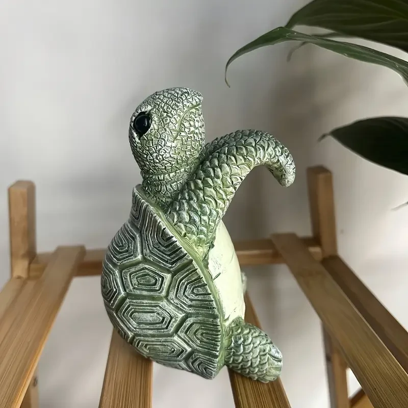Whimsical Cartoon Turtle Resin Hanging Planter