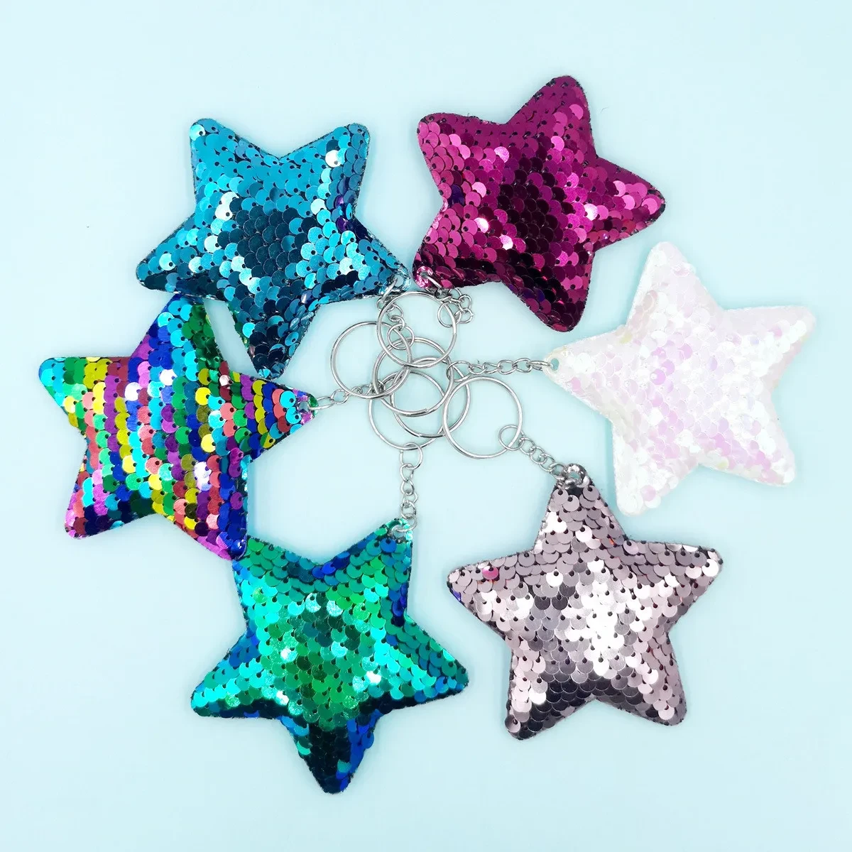 Fashion Double-sided Sequined Five-pointed Star Keychain