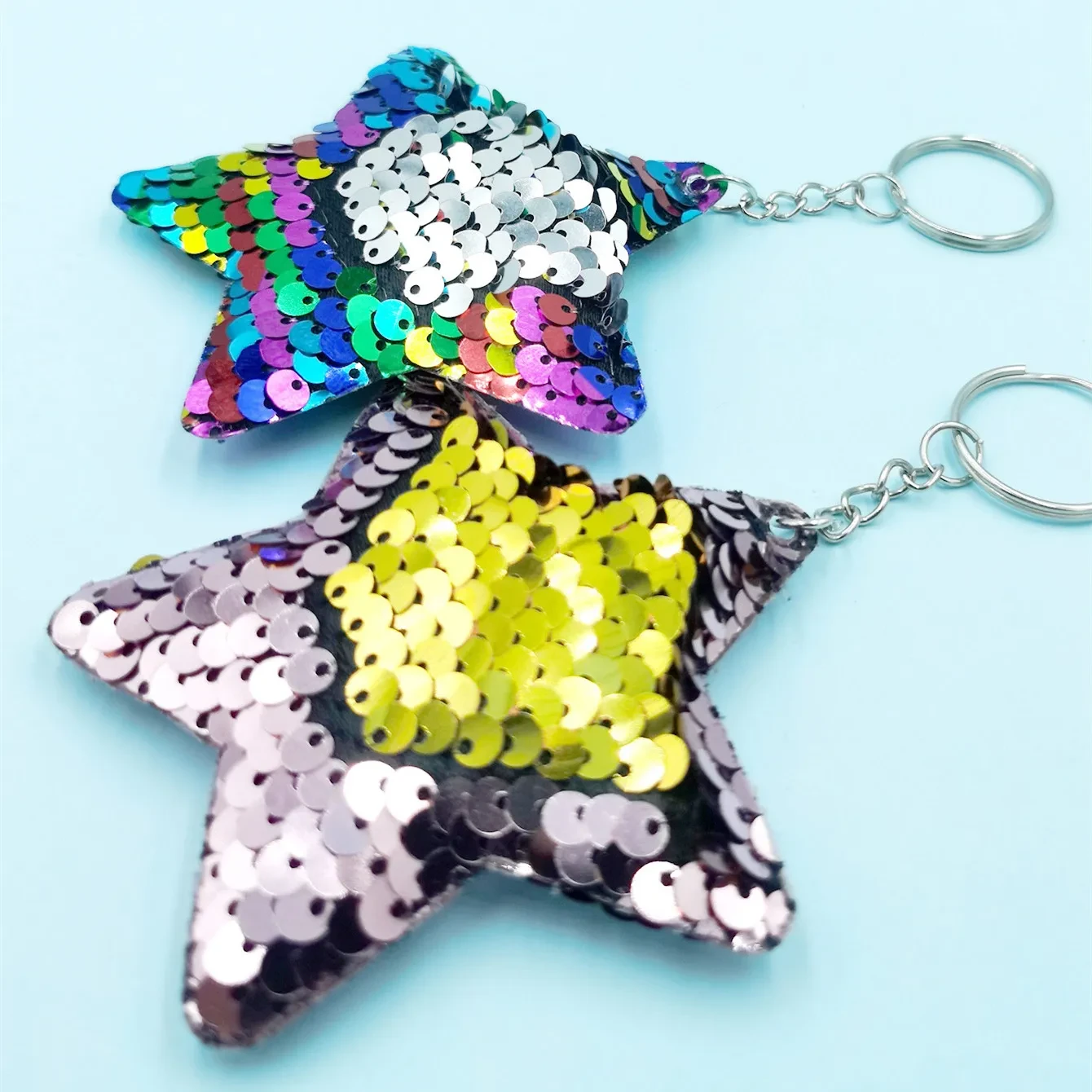 Fashion Double-sided Sequined Five-pointed Star Keychain