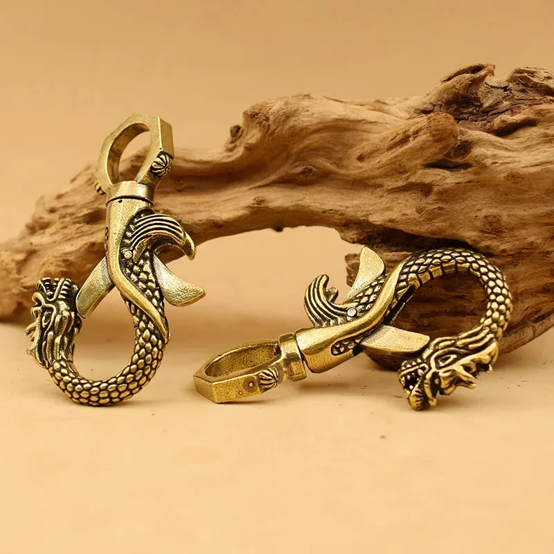 Vintage Handmade Brass Dragon And Phoenix Keychain Twelve Zodiac Signs