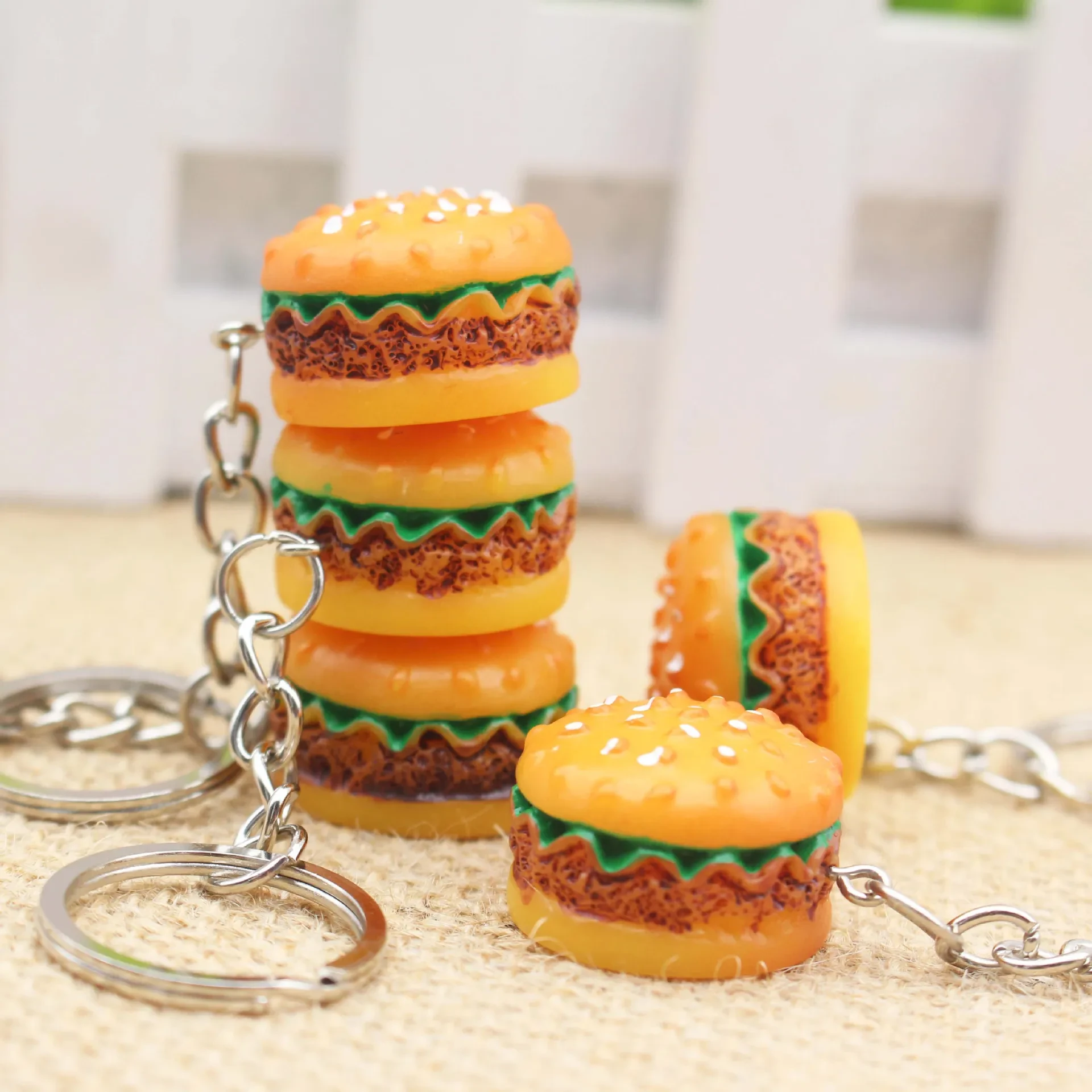 Resin Mini Hamburger Shape Keychain Accessories