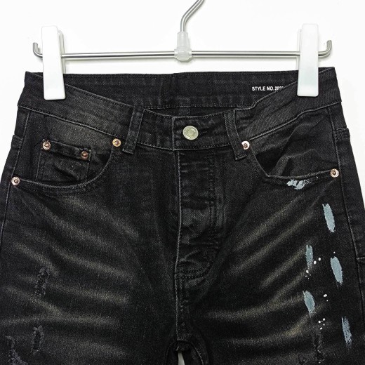 American High Street Ripped Stretch Paint Splash Straight Jeans Men