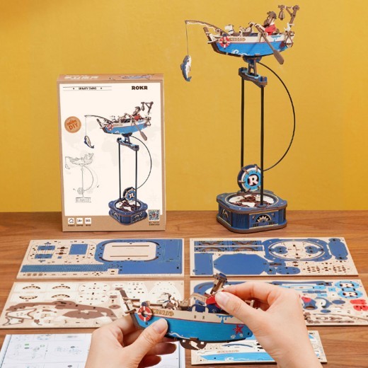 ROKR Sky Captain Ocean Fi Sher 3D Wooden Puzzle Gravity Swing Mechanical Model Kit Gift