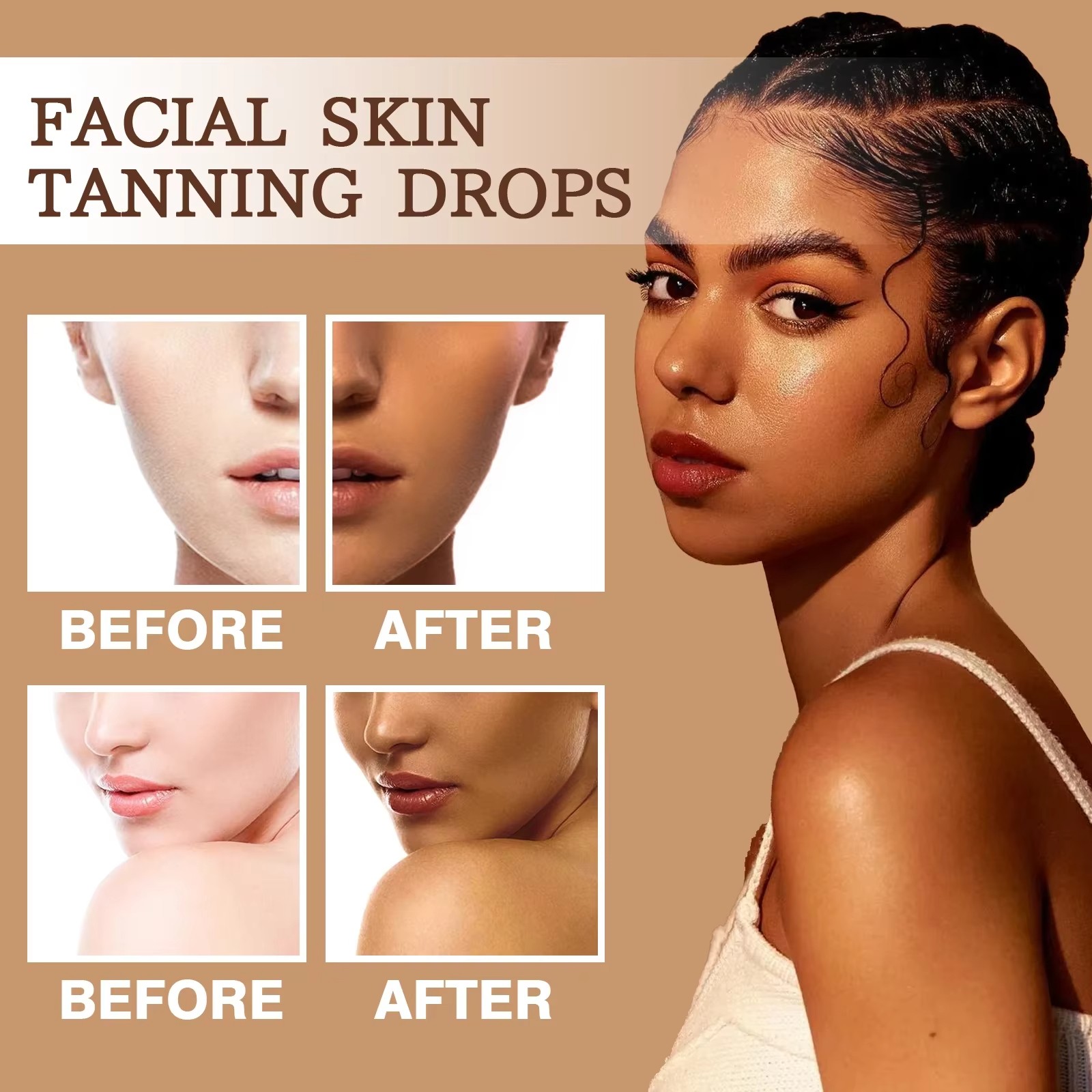 Tanning Face Serum - Self Tanning Serum Drops for Face & Body, Fine Line Repair, Dark Bronzer, Outdoor & Tanning Bed Formula