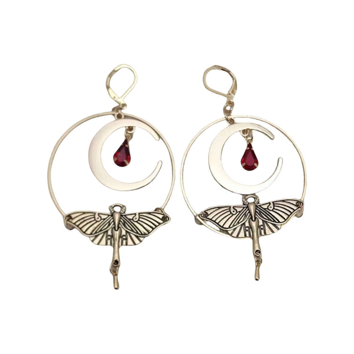 Retro Moths Moon Inlaid Gemstone Round Fashion Bohemian Style Women's Earrings