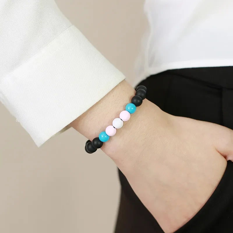 Acrylic Black Agate Beaded Bracelet - Friendship Bracelet for Men and Women, Stylish Unisex Jewelry