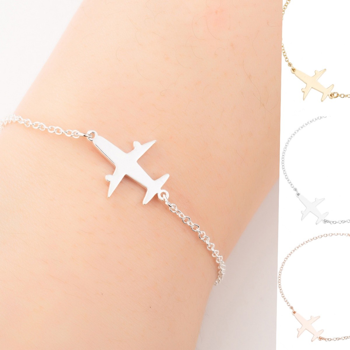 Stainless Steel Bracelet with Airplane Design Pendant - Fashion Charm Bracelet for Women, Perfect Jewelry Gift for Parties
