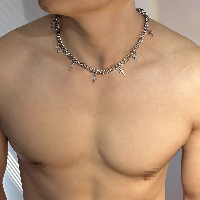 European And American Fashion Men's Fashionable Design Clavicle Chain Cold Style Simple Hip Hop Cross Necklace