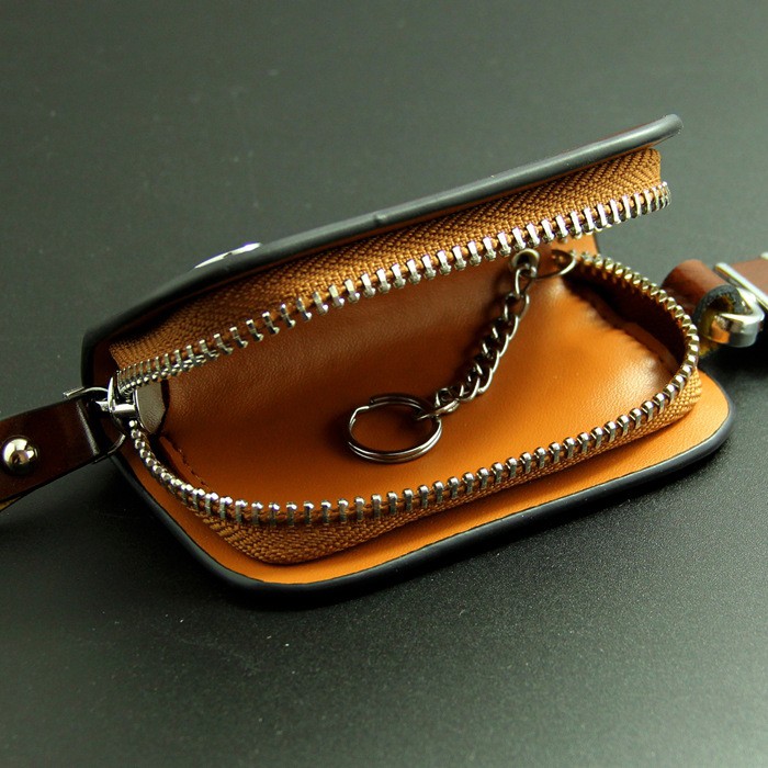 Fashion Zipper Vgenuine Leather Car Key Case