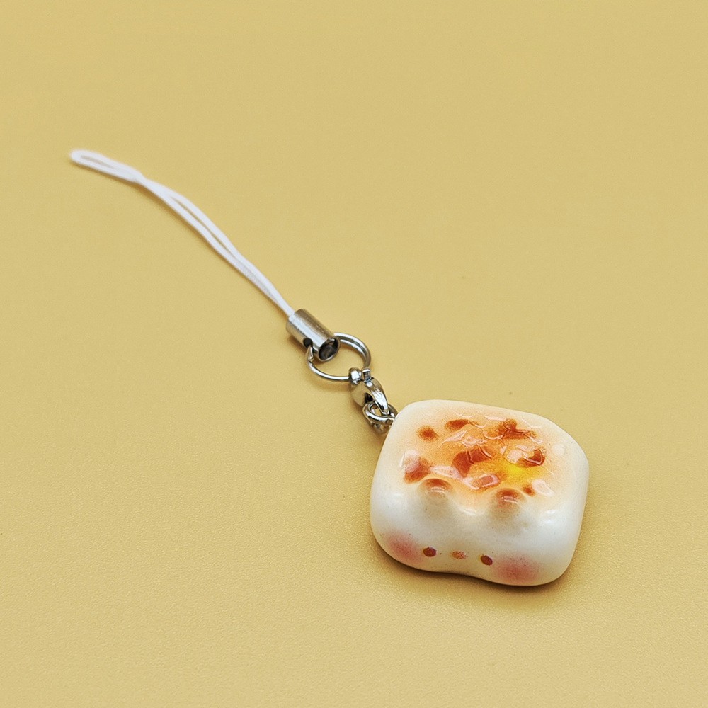 New Cute Kitten Egg Tart Simulation Mobile Phone Pendant