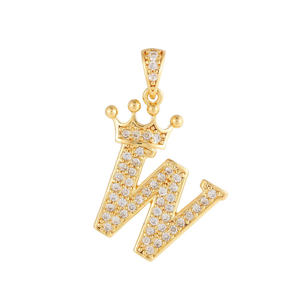 Gold Plated Copper Inlaid Zircon Crown 26 English Letters Full Diamond Pendant Parts