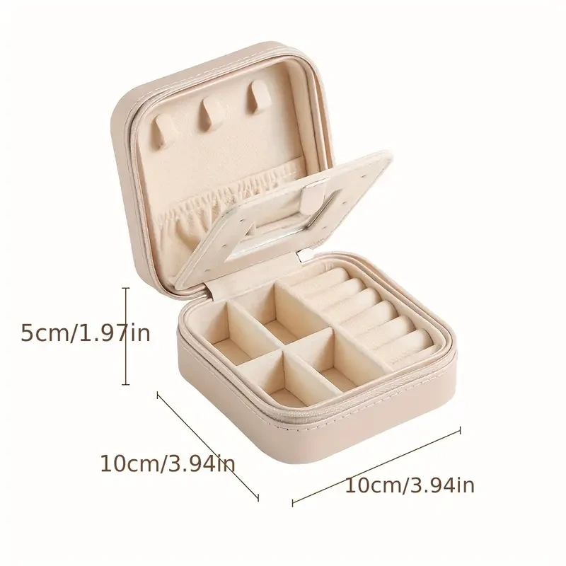 Korean-Style Portable Jewelry Box with Zipper Closure