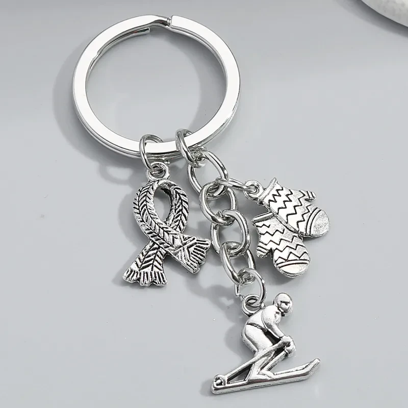 Winter Ski Scarf Gloves Sports Souvenir Gift Keychain