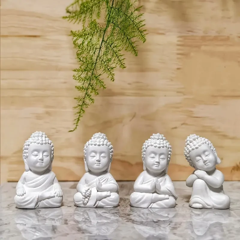 4pcs Serene White Resin Buddha Figurines