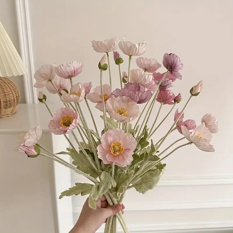 oppy Peony Artificial Flowers Set - 7pcs/8pcs for Home, Garden, Wedding, and Event Decor