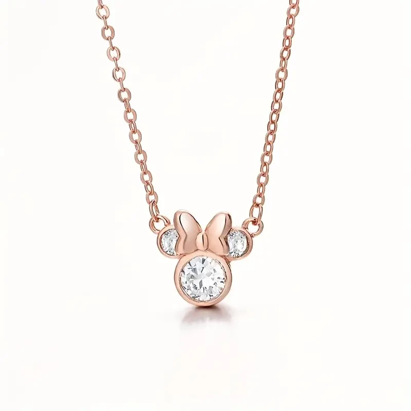 Mickey Mouse Earnail Necklace Women's Summer Luxury Rose Golden Two Piece Jewelry Set