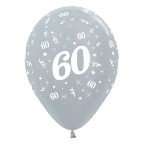 Balloons Age 60 Silver Metallic - Pack of 6